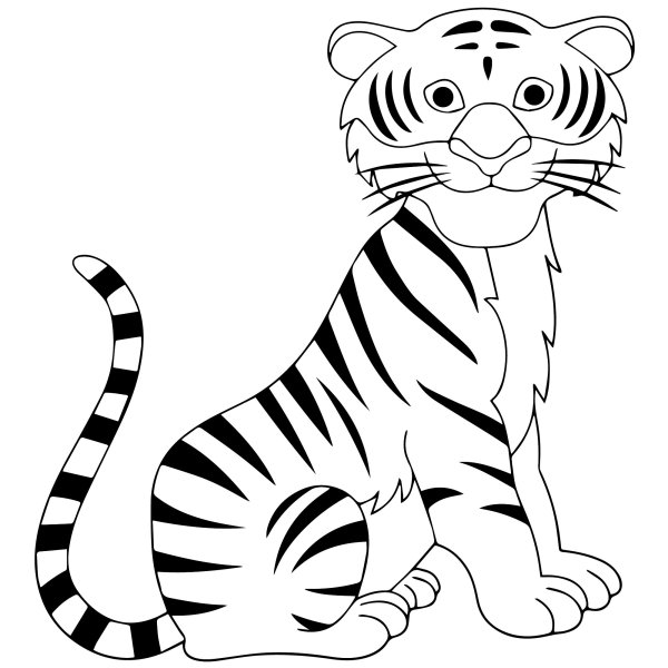 Тигр раскраска для детей на прозрачном фоне