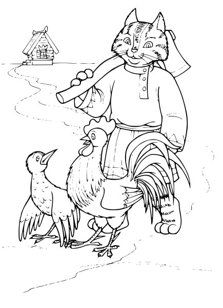 Сказка кот и лиса раскраска