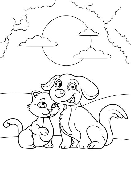 Кошки и собаки. Раскраска
