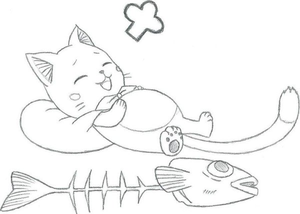 Раскраски кот с рыбкой (41 фото)
