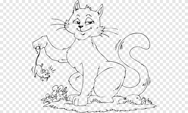 Котик с мышкой раскраска