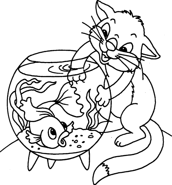 Раскраска кошка с рыбкой
