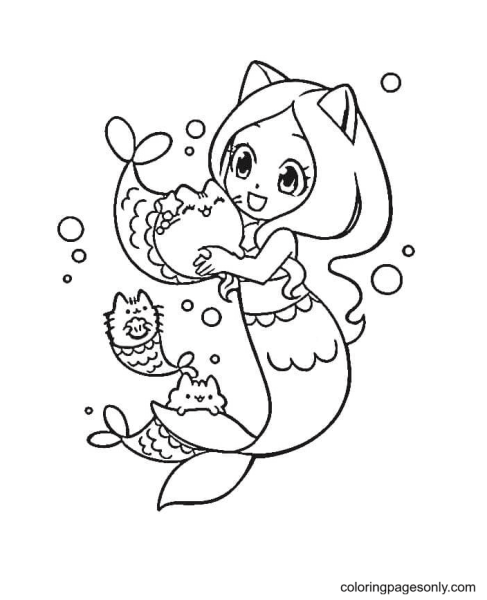Кот Русалка раскраска
