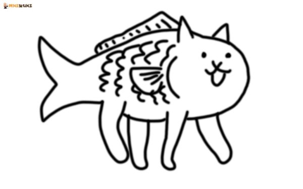 Раскраска котик с рыбкой