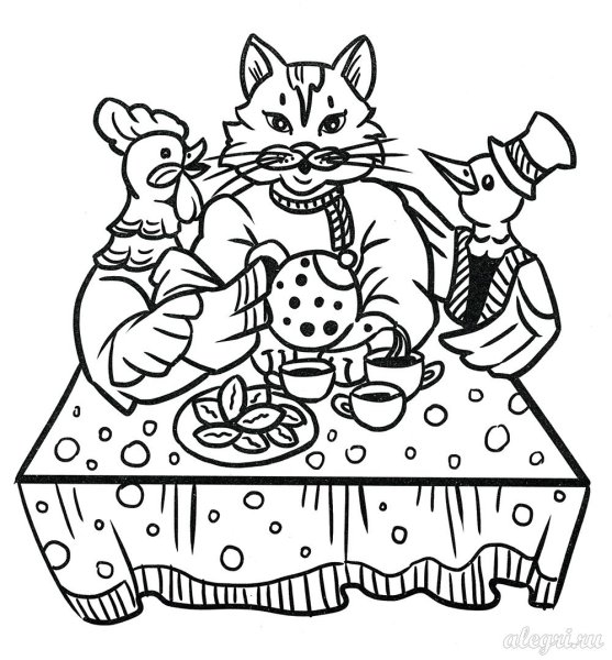 Разукрашки сказки кот петух и лиса