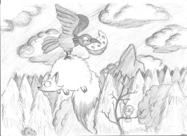 Ворона и лисица рисунок карандашом