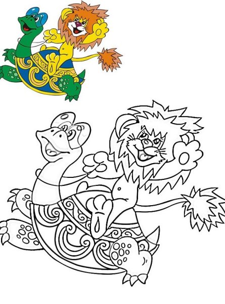 Львенок и черепаха раскраска из мультика для детей