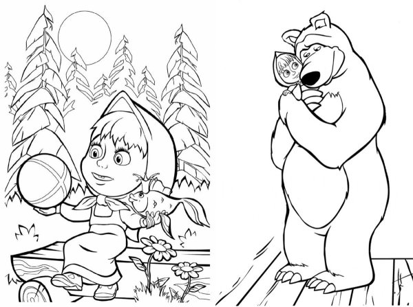 Маша и медведь картинки для печати раскраски