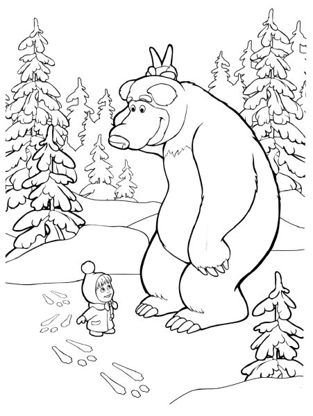 Раскраски для детей 4 лет Маша и медведь