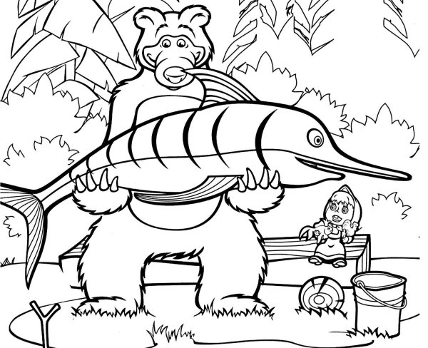 Раскраски персонажи мультфильма Маша и медведь