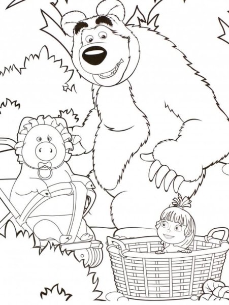 Маша и медведь рисунок раскраска