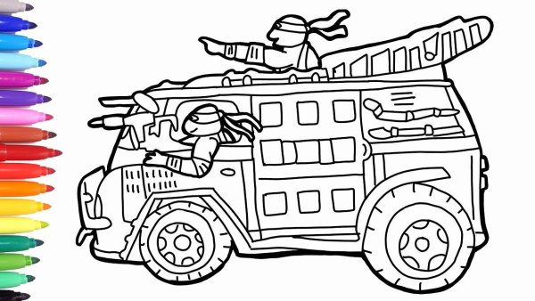 Раскраска для мальчиков Черепашки ниндзя машина