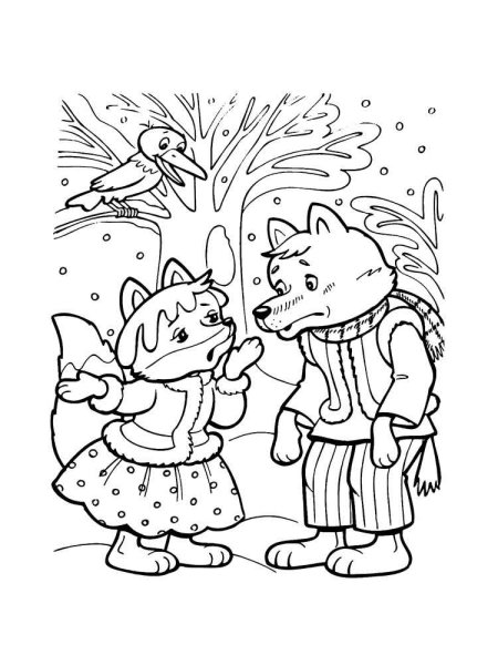 Раскраска на сказку Лисичка сестричка и волк