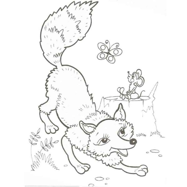Раскраска по сказке Лис и мышонок в Бианки