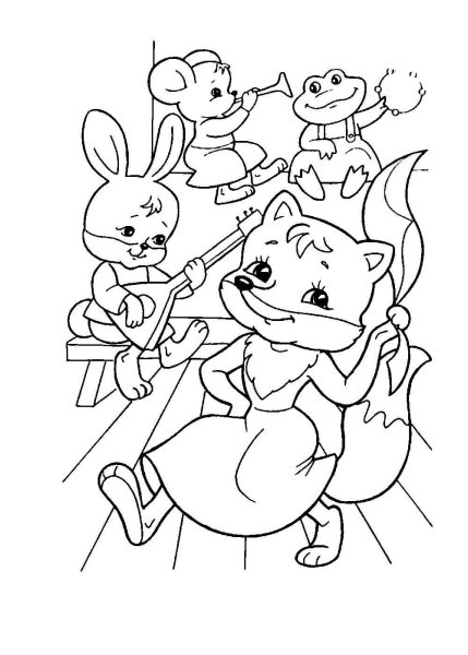 Раскраска с персонажами сказок Теремок для детей