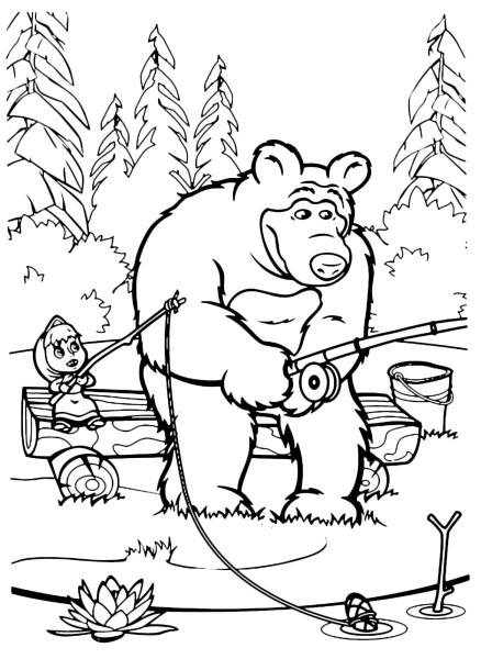 Раскраска Маша и медведь для малышей печать