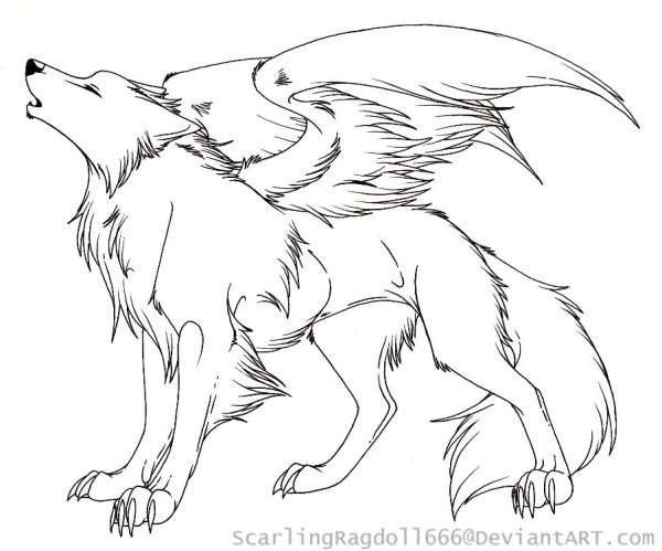Волк с крыльями карандашом