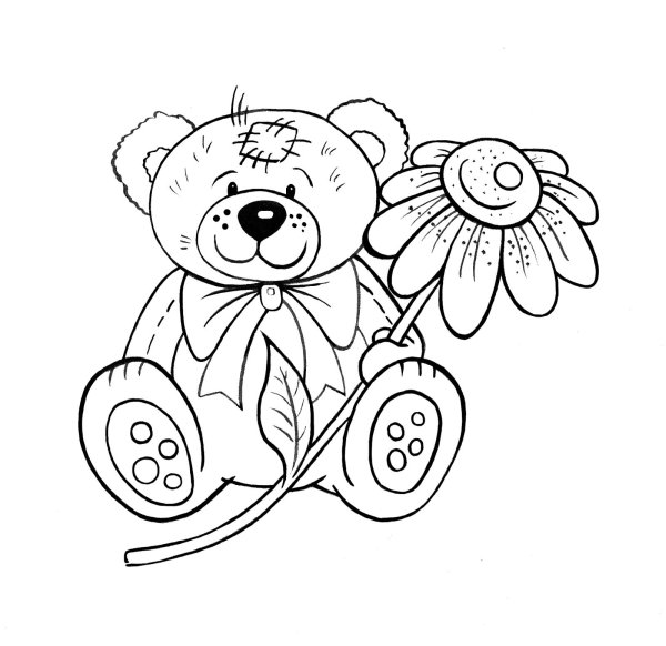 Медвежонок с цветком раскраска