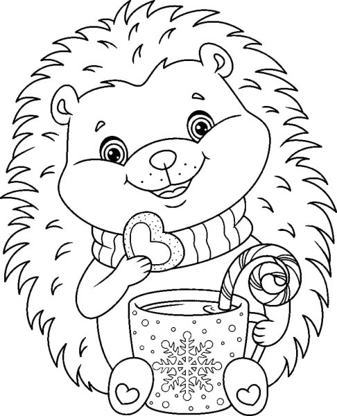 Новогодний Ежик раскраска