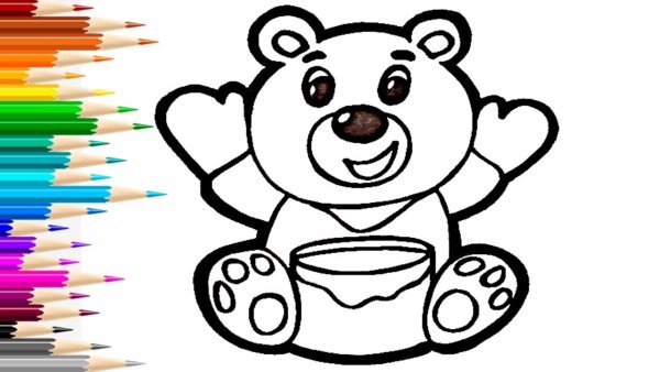 Рисуем медвежонка с медом для детей