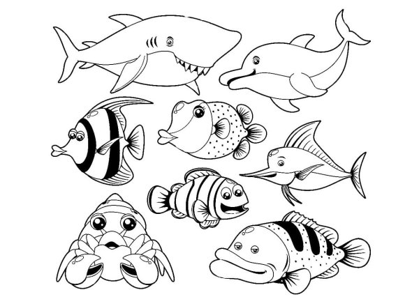 Морские рыбы раскраска для детей