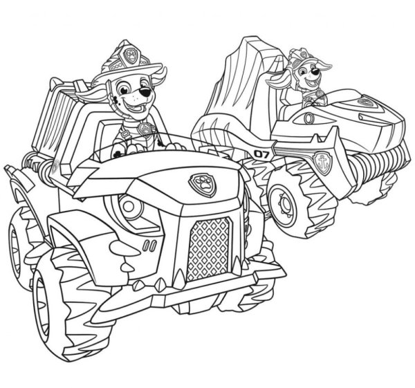 Раскраска Щенячий патруль трекер с машиной
