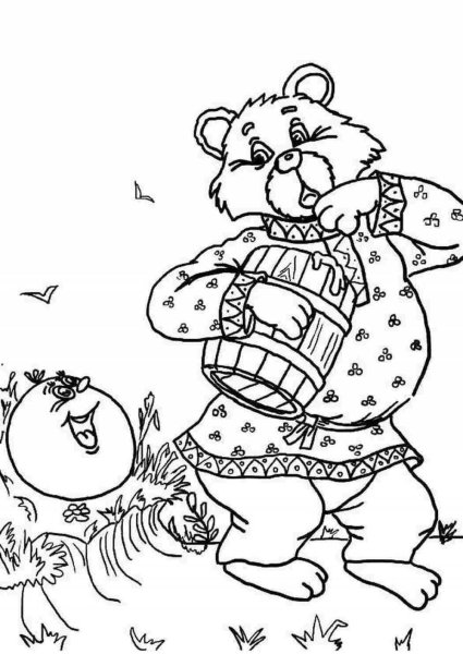 Лиса и медведь раскраска