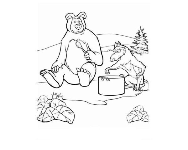 Мужик и медведь раскраска для детей