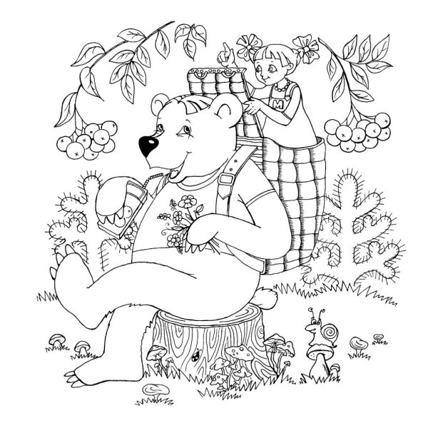 Медведь из сказки Заюшкина избушка раскраска для детей