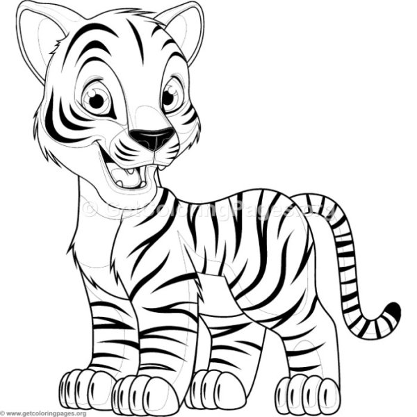 Тигр раскраска мультяшный