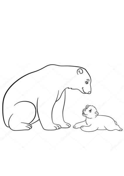 Трафарет белого медведя и медвежонка