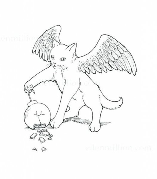 Кошка с крыльями раскраска