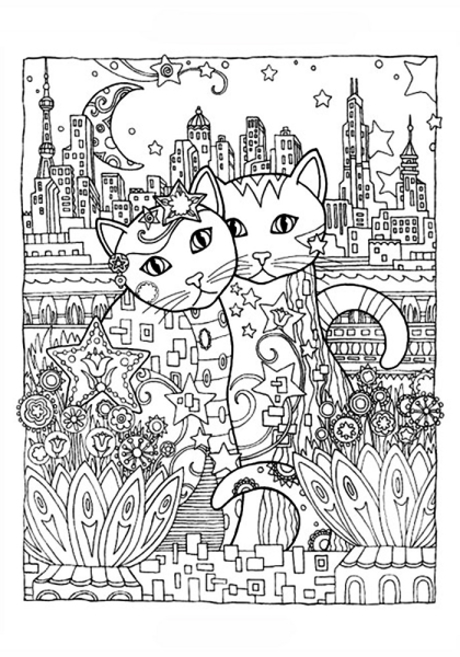 Раскраски котики сложные