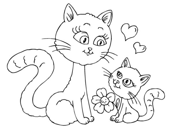 Кошка с котятами раскраска для детей