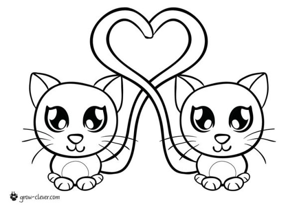 Кошечка с сердечком раскраска