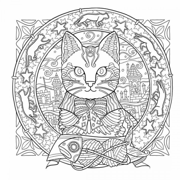 Раскраска кошка сложная
