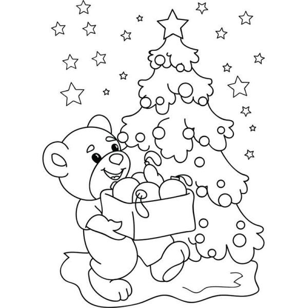 Новогодний Медвежонок раскраска