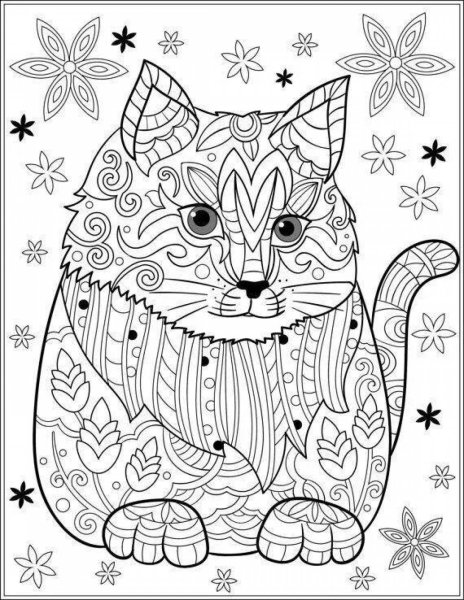 Раскраска котик новогодние сложный