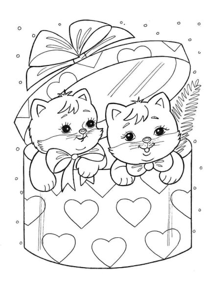 Раскраска кошка с клубком