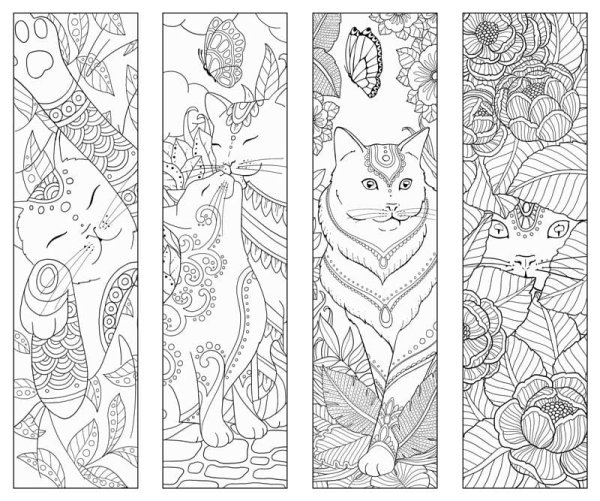 Раскраски закладки котики (46 фото)