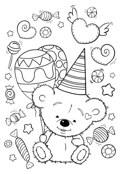 Раскраски медведь с шариками (44 фото)