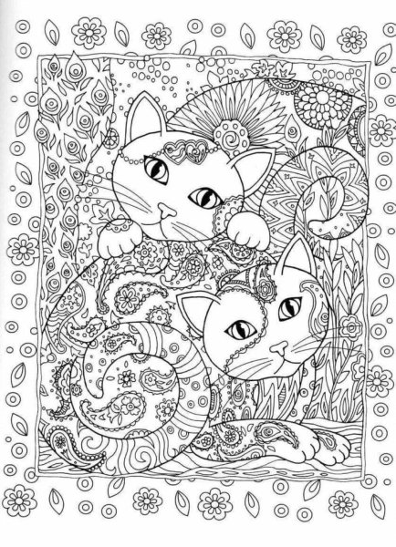 Раскраски котики сложные