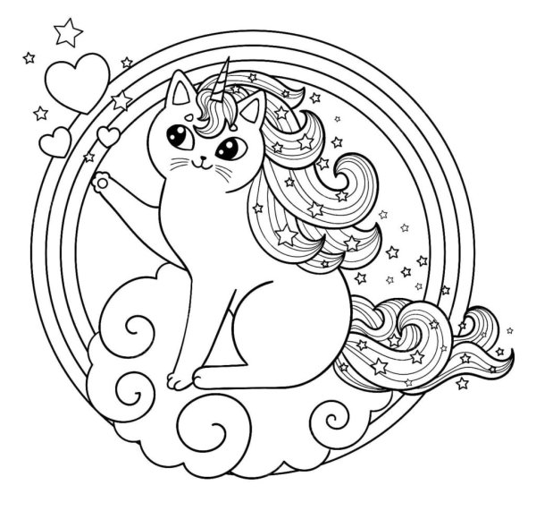 Кошка Единорог раскраска