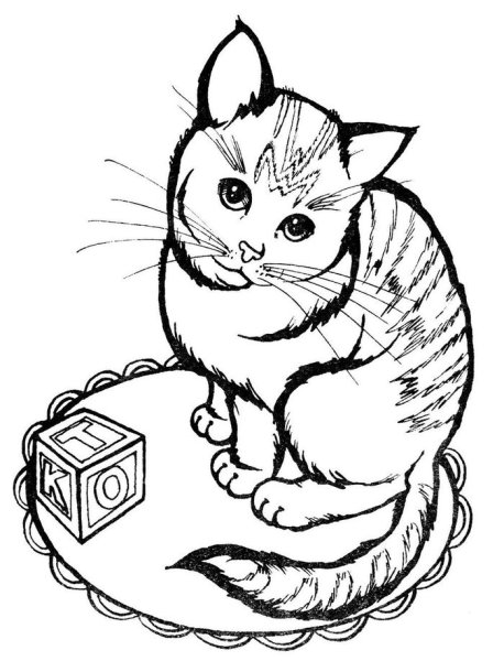 Раскраска кошка с котятами в корзинке