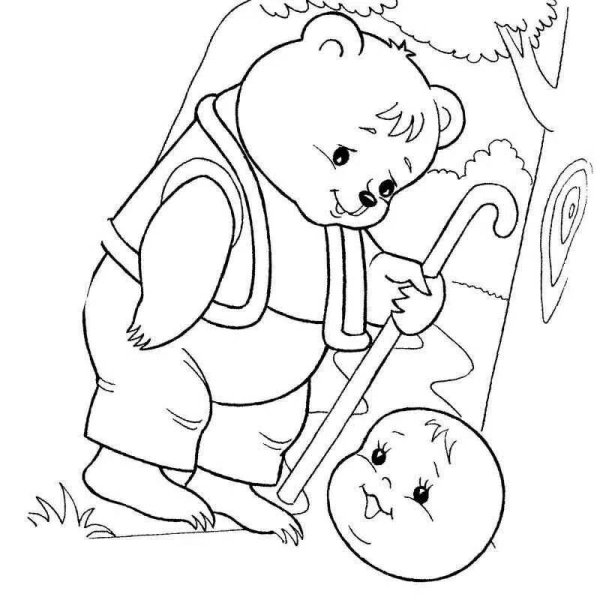 Раскраска сказка Колобок для детей 3-4 лет