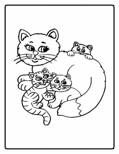 Раскраска кошка и котенок для малышей