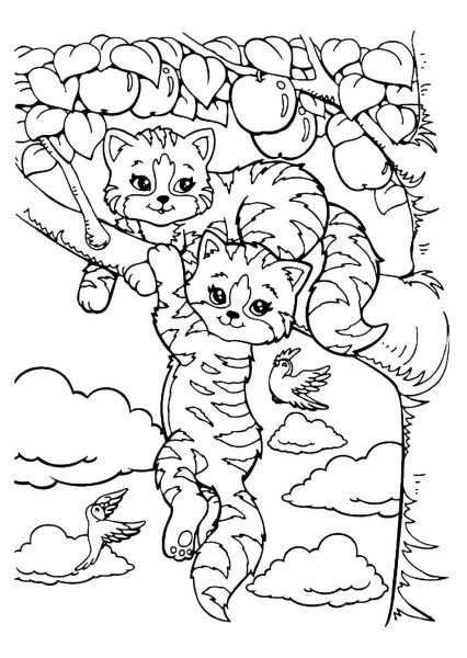 Кошка на дереве раскраска