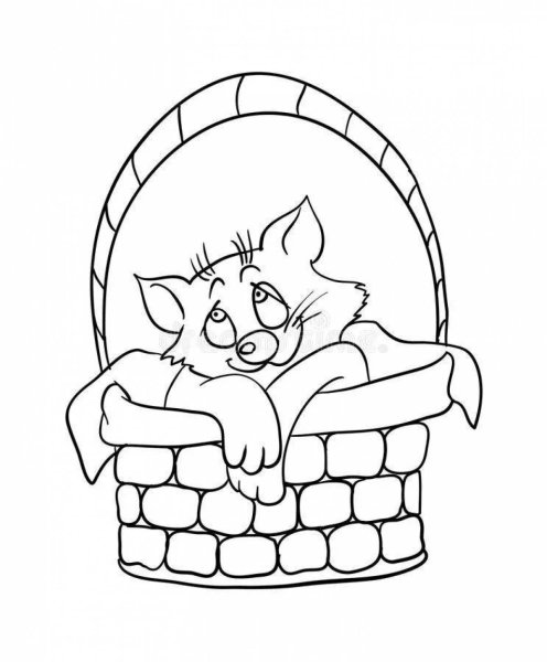 Раскраска кошка с котятами в корзинке