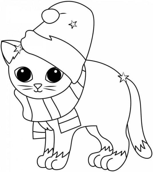 Кошечка Снеговик раскраска
