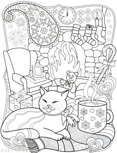 Новогодняя кошка раскраска